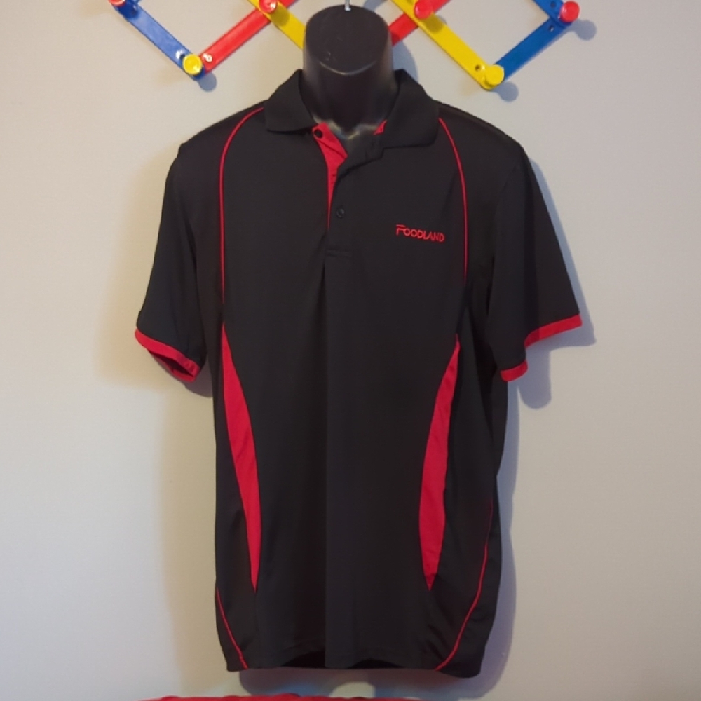 Men's Black Polo Shirt with Red Accents